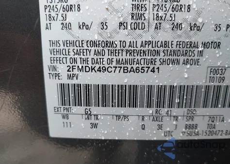 2007 Ford Edge Sel Plus from USA, damaged, VIN 2FMDK49C77BA65741